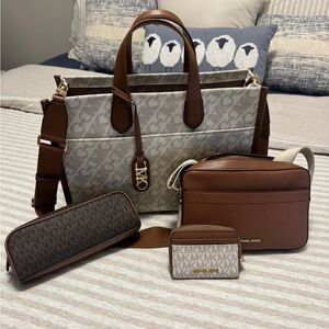 Michael Kors Brown and Gray Clutch and Wristlet Set